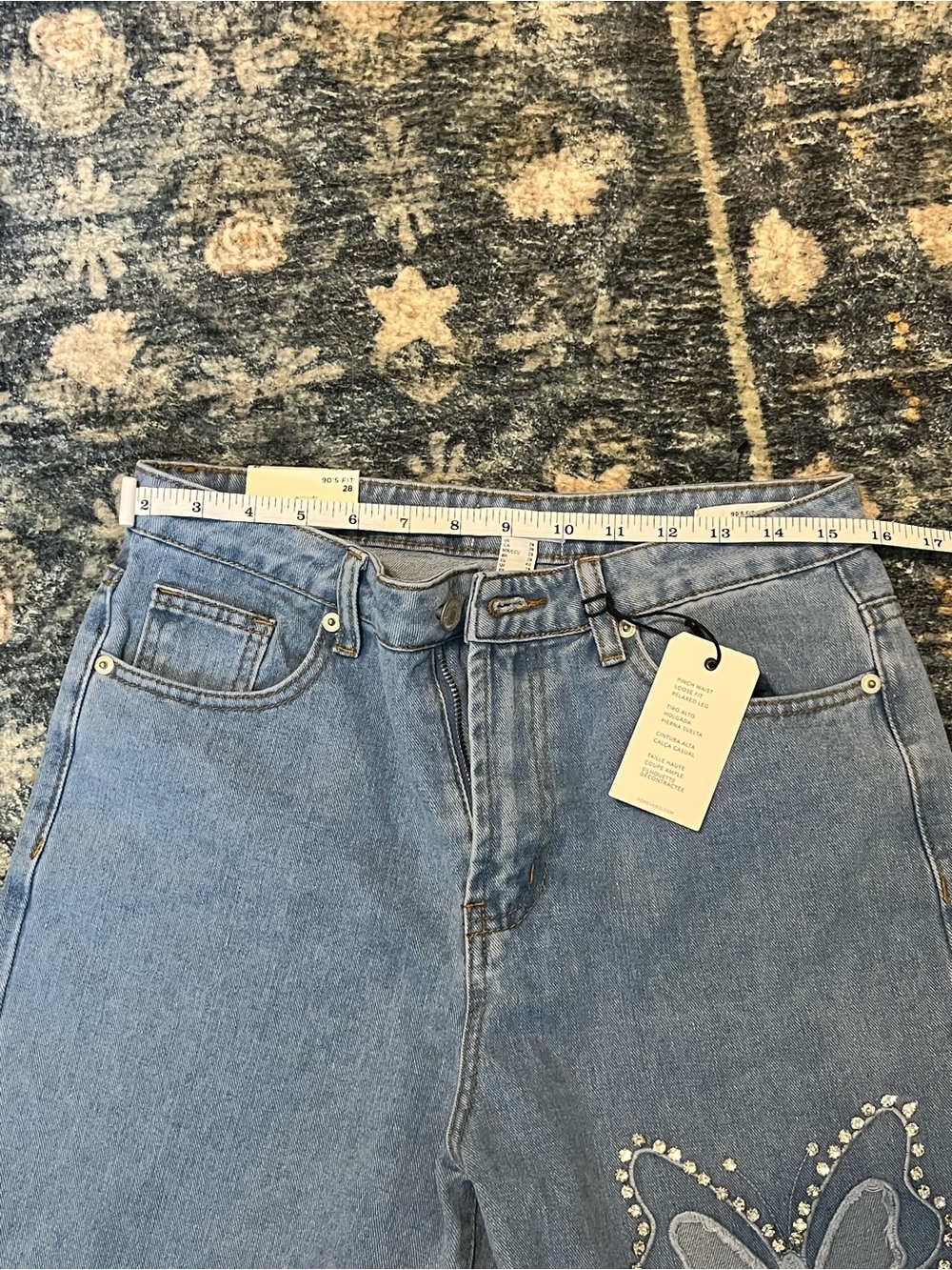Light Blue Women's Butterfly Cutout Embellished Jeans - Picture 6 of 7